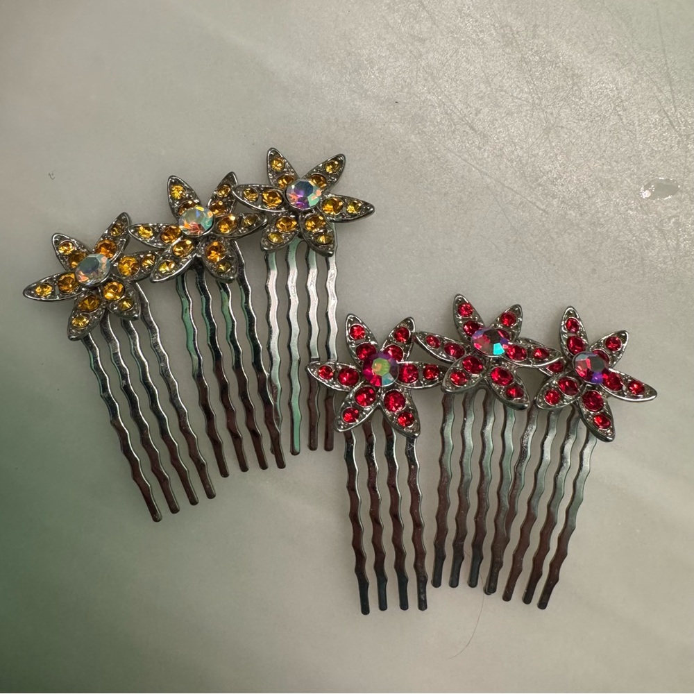 Floral Rhinestone Hair Combs
